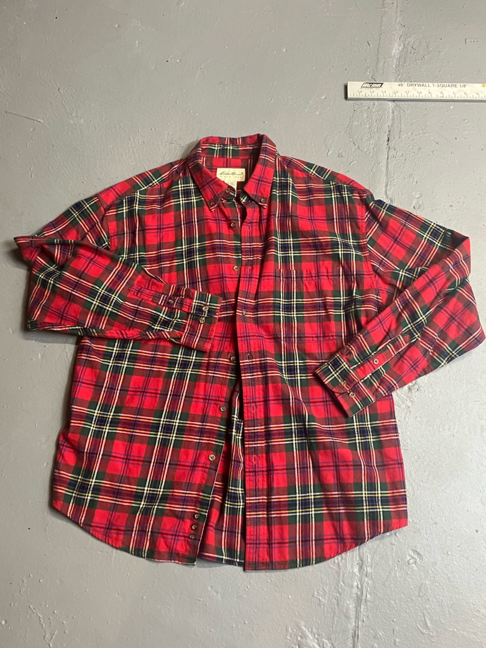Men's Red Plaid Button-Down Shirt Eddie Bauer classic. Like new